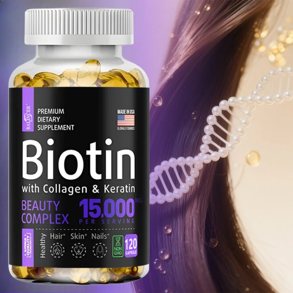 Hair Beauty Supplement with Biotin Collagen Keratin Supports Thicker Looking Hair Skin Nails 120 Capsules