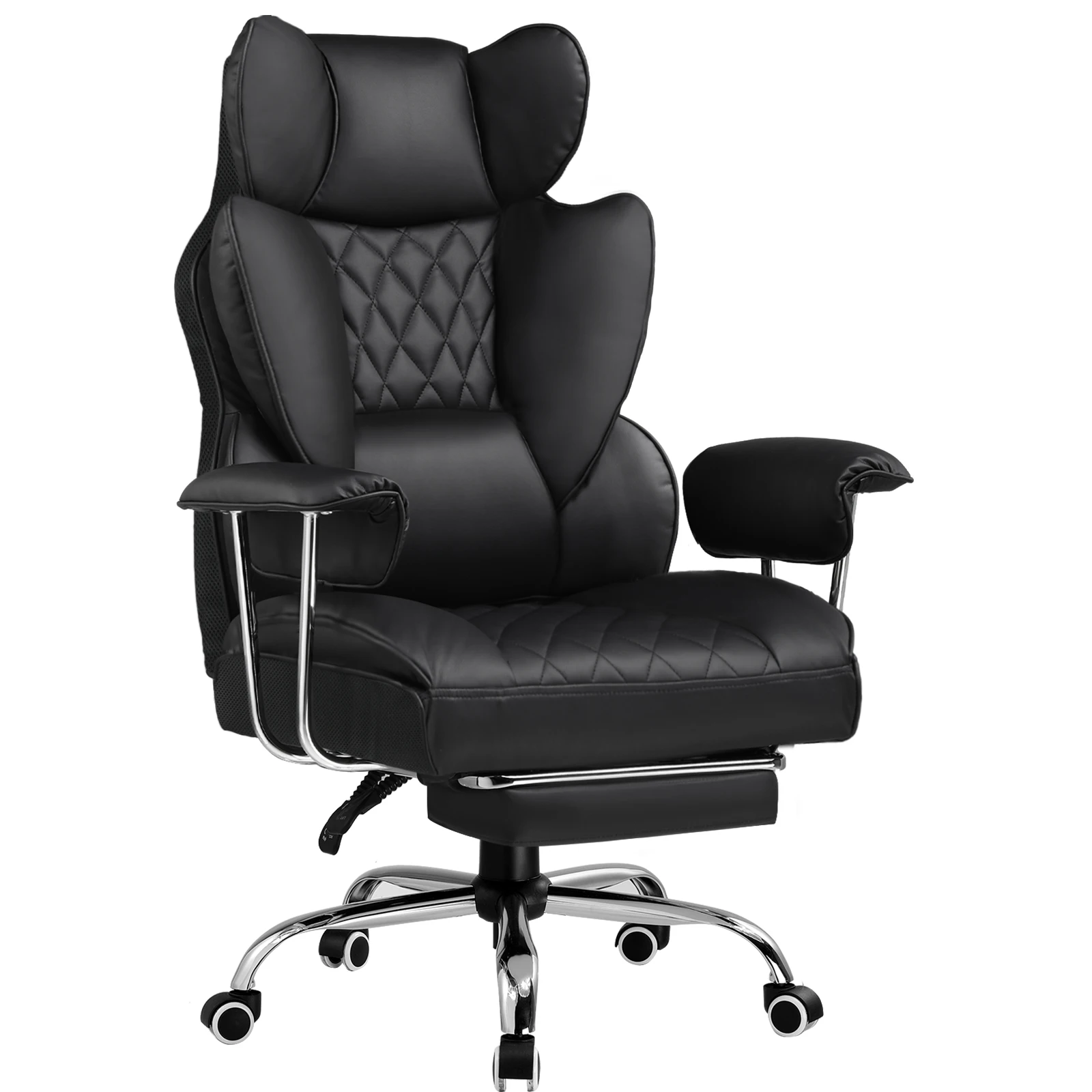 GTPLAYER Gaming Chair, bureaustoel met pocketvering lendensteun, ergonomische en comfortabele brede bureaucomputerstoel met naar buiten toe vaste zachte armleuningen en voetensteun
