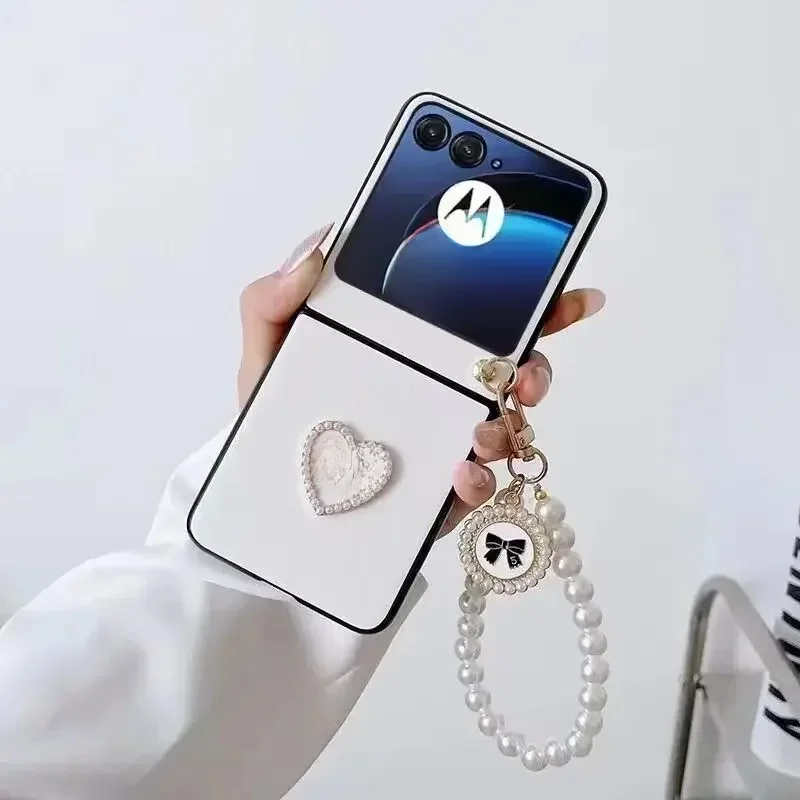 Luksusowe skórzane etui na telefon z perłą dla Motorola Moto Razr 60Pro Razr 60Ultra Razr40 Ultra 50Ultra Razr 2023 2024 2025 Plus — zdjęcie produktu 7