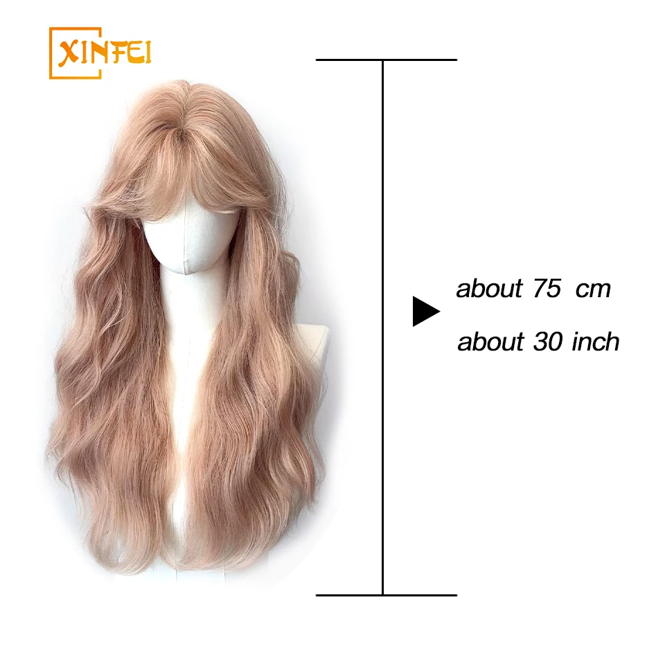 Synthetic Wig Middle Part Long Curly Hair With Bangs Synthetic Fluffy Lolita Cosplay Women Wig Heat Resistant for Daily Party