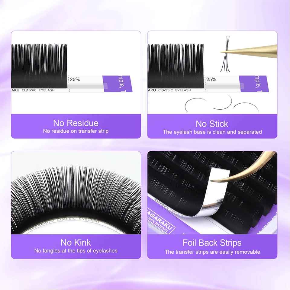 NAGARAKU 16 Filas Extensiones de Pestañas Individuales Clásicas Negro Mate Profesionales Suaves Naturales 4