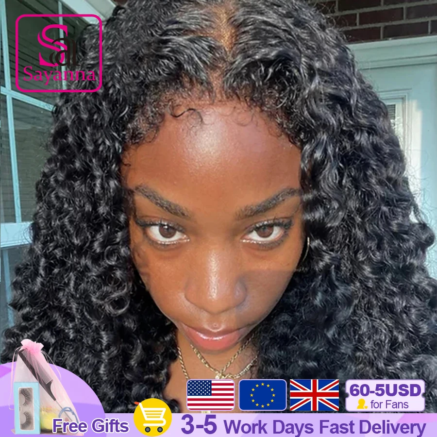 

250% 34in 13x6 HD Lace Front Human Hair Wig Curly Baby Hair Pre Plucked Kinky Curly 5x5 HD Lace Closure Wig Glueless Melt Skins