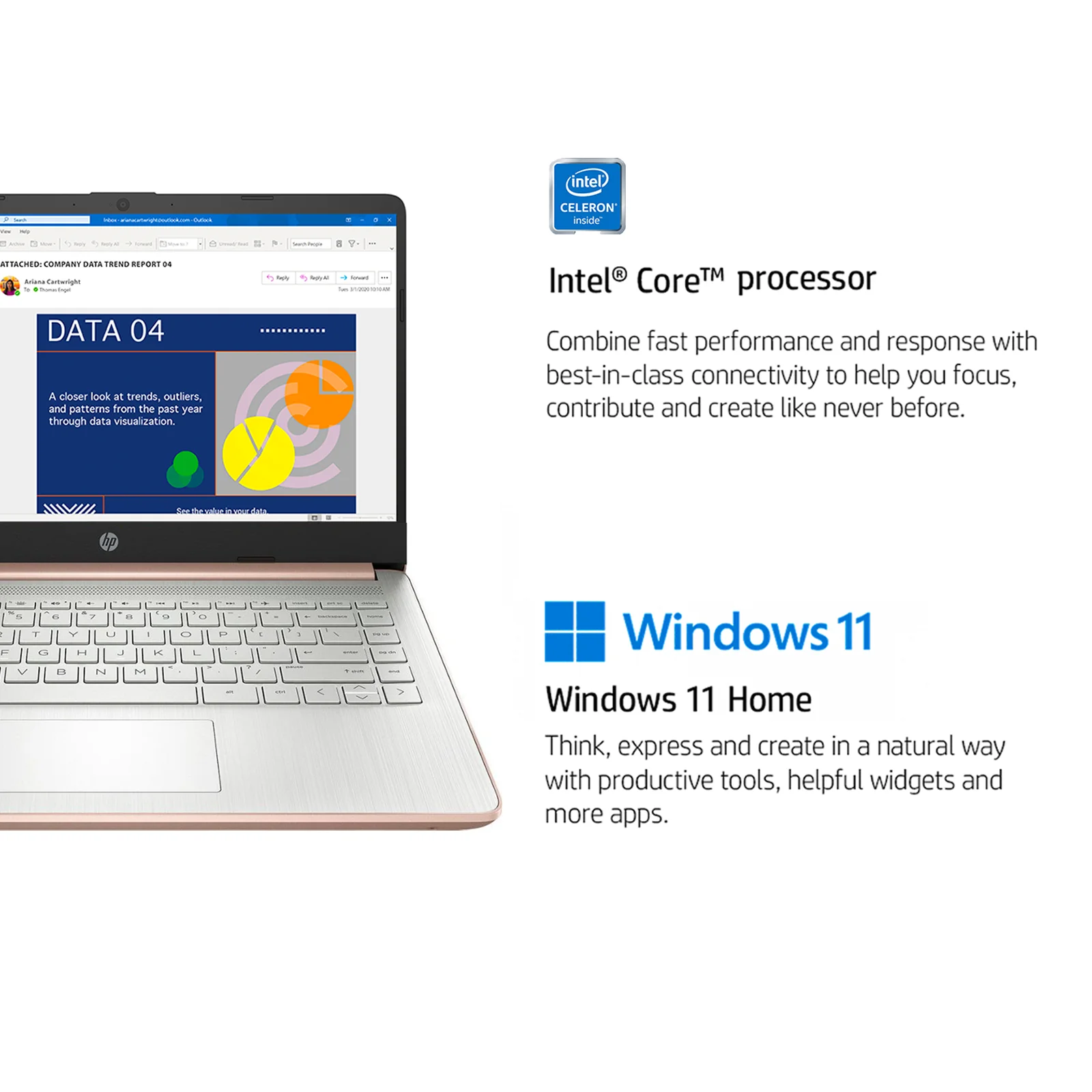 Новейший 14-дюймовый деловой Ноутбук HP, Intel Celeron N4120, ОЗУ 16 ГБ, хранилище 384 ГБ (128 ГБ eMMC + 256 ГБ Micro SD), офис 1 год 365, розовое золото