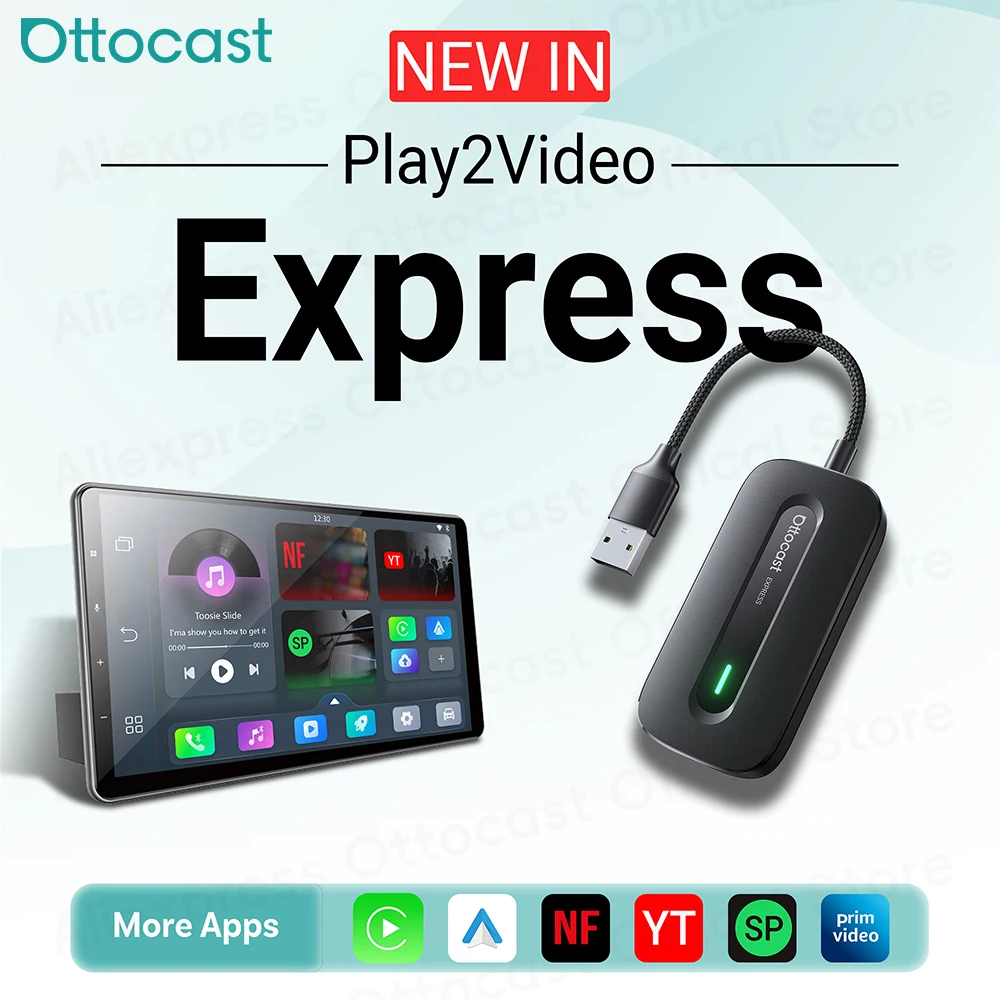 OTTOCAST Play2Video Express adaptateur CarPlay Android Auto sans fil pour Youtube Netflix accessoire de voiture pour Benz Ford VW Kia Toyota