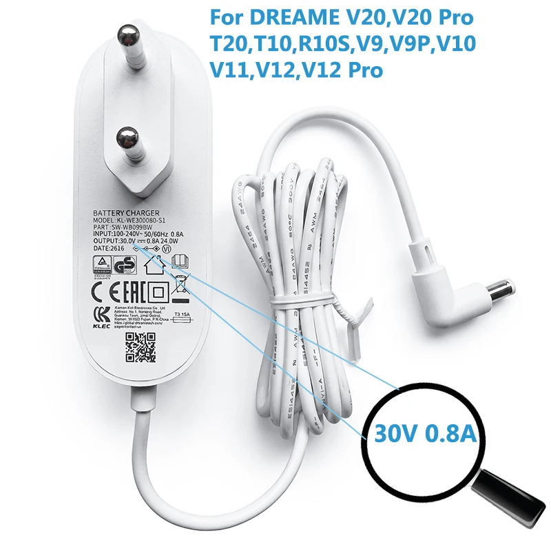 Power Supply Adapter for Dreame Stick Vacuum V20 V20 Pro Dreame vacuum charger Power Cord for Dreame T20 V10 V11 V12 T10 charger