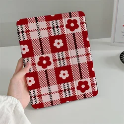 Korean Flower Plaid Case For Apple iPad Air 2024 11 inch Air5/4 10.9 iPad 10/5/6/7/8/9 9.7 Air 3 10.2/10.5'' mini 6/5/4 Cases