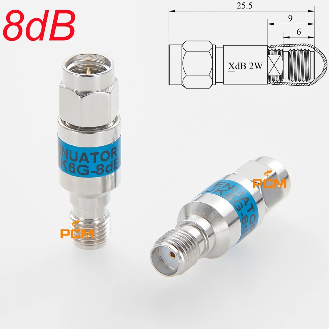 SMA Attenuators Coaxial Fixed Attenuators 8dB 9dB 10dB Attenuation DC-6GHz Frequency SMA Connectors 50ohm Impedance 2 Watt Power