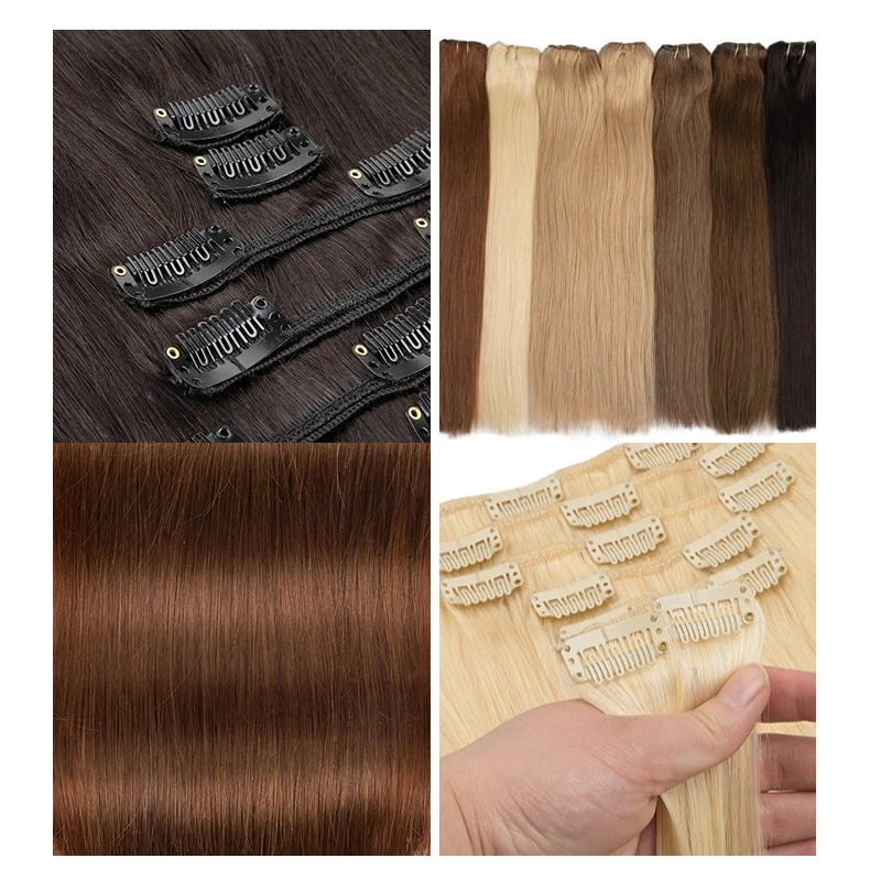 7 قطع مشابك في وصلات الشعر 100% شعر بشري مستقيم لحمة لون مخصص طول الوزن مصنوع حسب الطلب