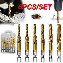 Tap Drill Bits Set Titanium Plated Hex Shank HSS Countersink Thread Metric Screw Machine Compound M3-M10 Coated Drill Hex Shank