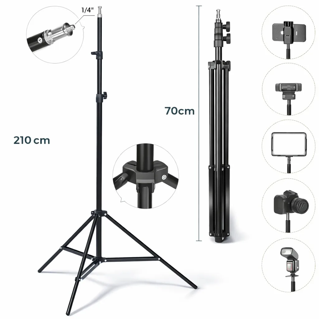 Tripé Pedestal 2,10 metros Profissional Rosca 1/4 Para Iluminação Ring Light Câmera Celular Softbox Projetor Datashow Webcam