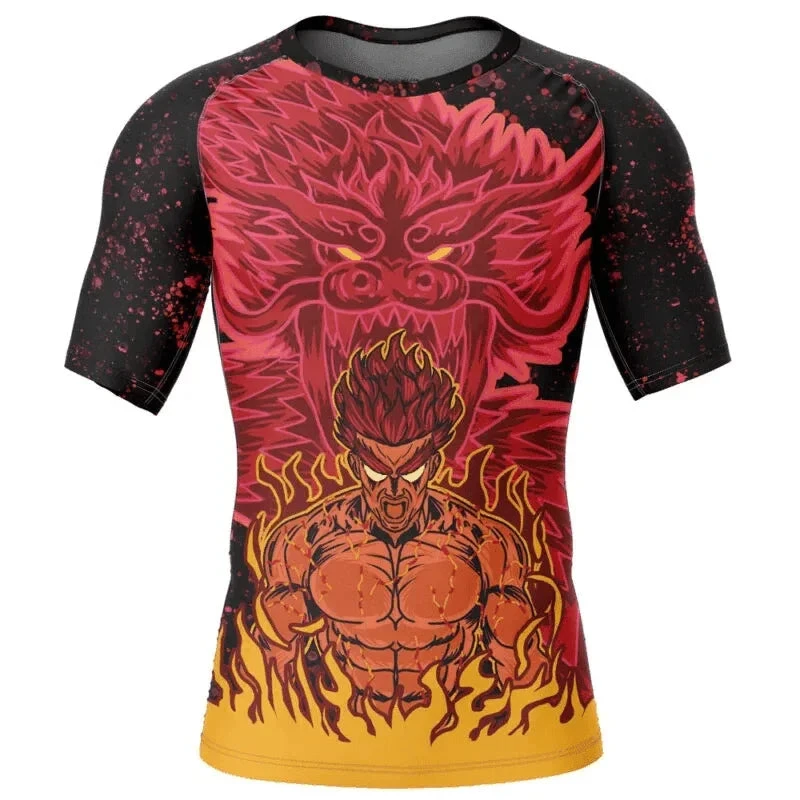 Herren Naruto Might Guy Eight Gates Dragon Doppelseitiges Kompressions-Rashguard Anime Workout Kurzarm-T-Shirt – Detail 5