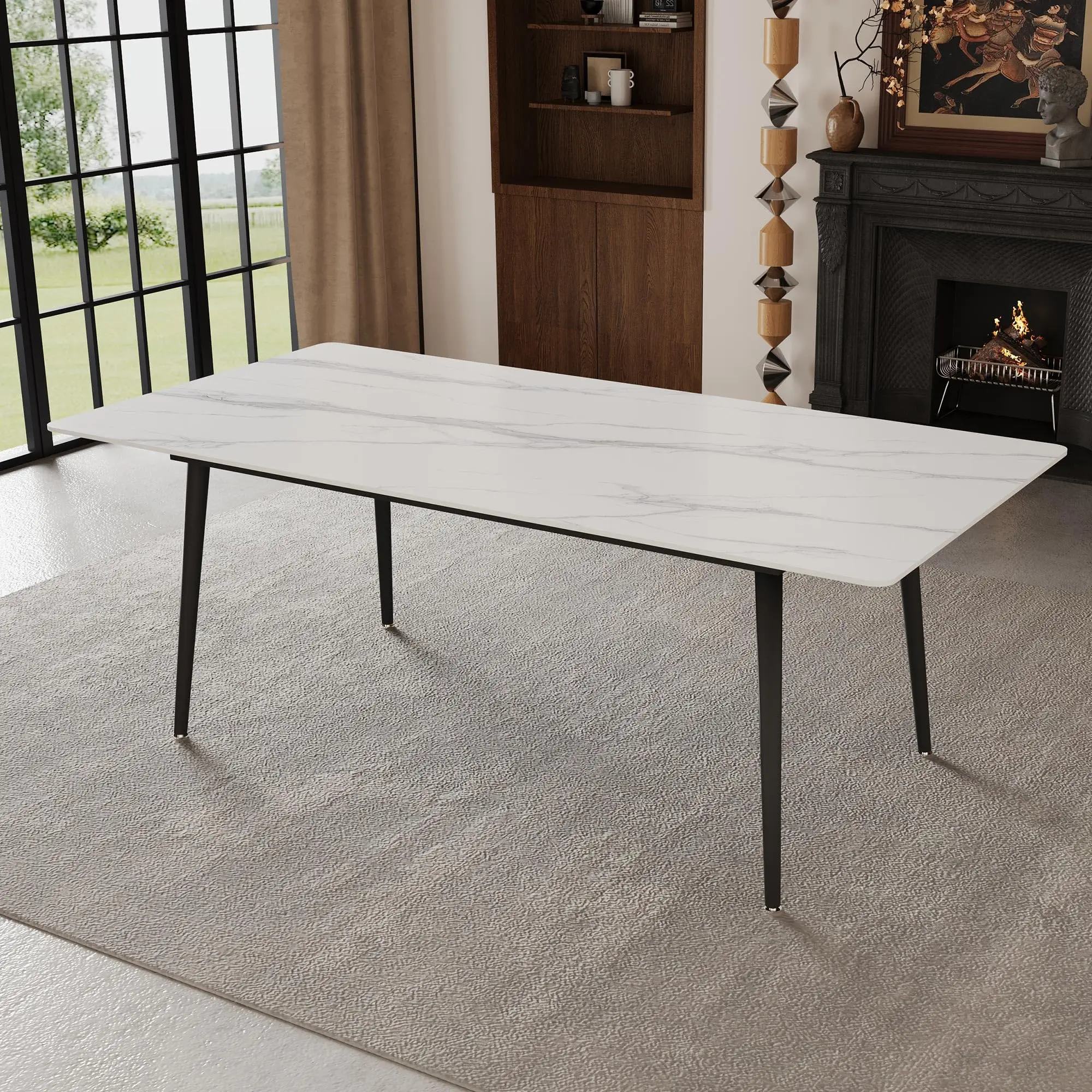 180 x 90 x 75cm White Modern Dining Table for 8-person,  Rectangular Sintered Stone Table Top dining Room Tables for Diningroom