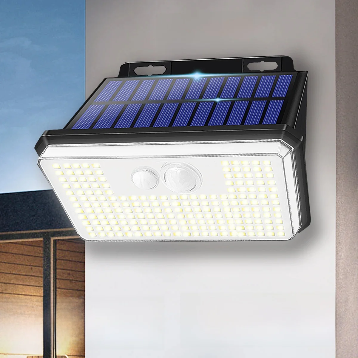 Applique murale solaire imperméable avec capteur de mouvement, imperméable conforme à la norme IP67, éclairage d'extérieur, idéal pour un jardin, pack de 2 unités, 62 lampes de sécurité, 148/197