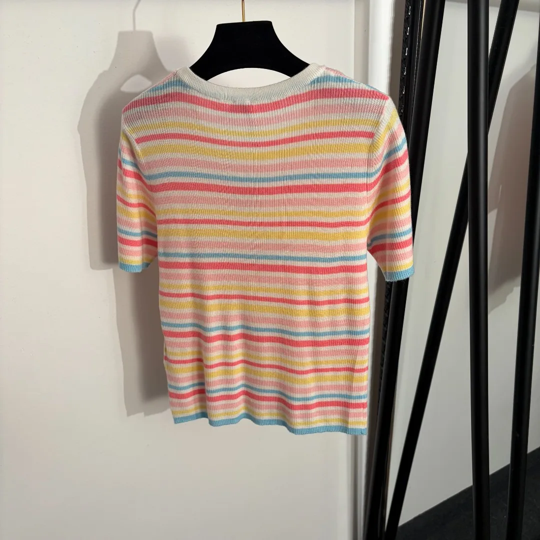 

2026 New Fashion Spring Vintage Color Block LoosOff-the-Shoulder Short-Sleeve Knit Top Sweater for Women