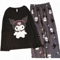 Kawaii Sanrio Kuromi nuevo coreano otoño Kawaii pijamas de dos piezas ropa suave para el hogar chica saliente ropa de regalo de cumpleaños de Navidad