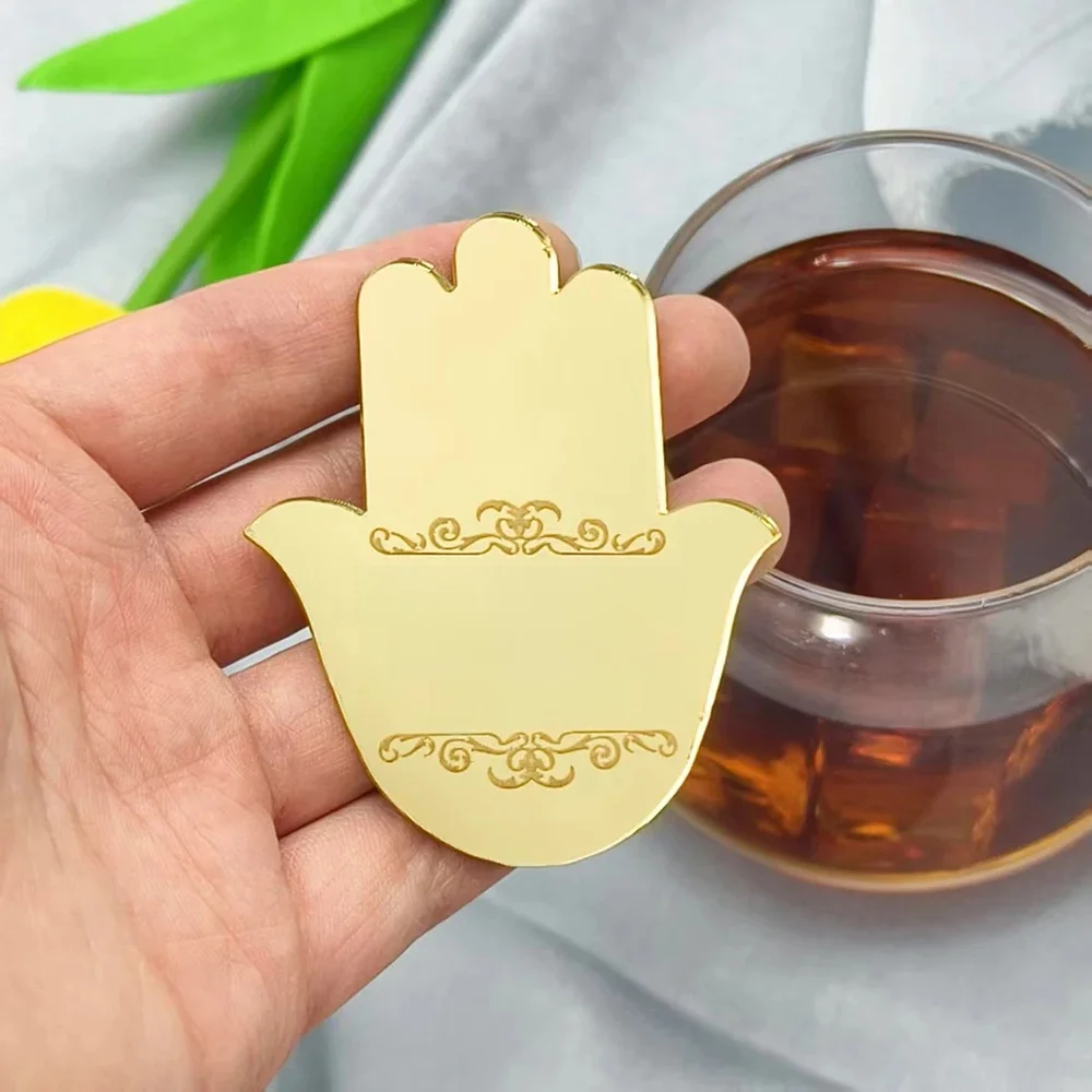 Étiquettes de fête au henné gravées personnalisées, étiquettes Hamsa en acrylique pour fête de nuit au henné, carte nominative découpée au Laser, 10/30/50/100 pièces