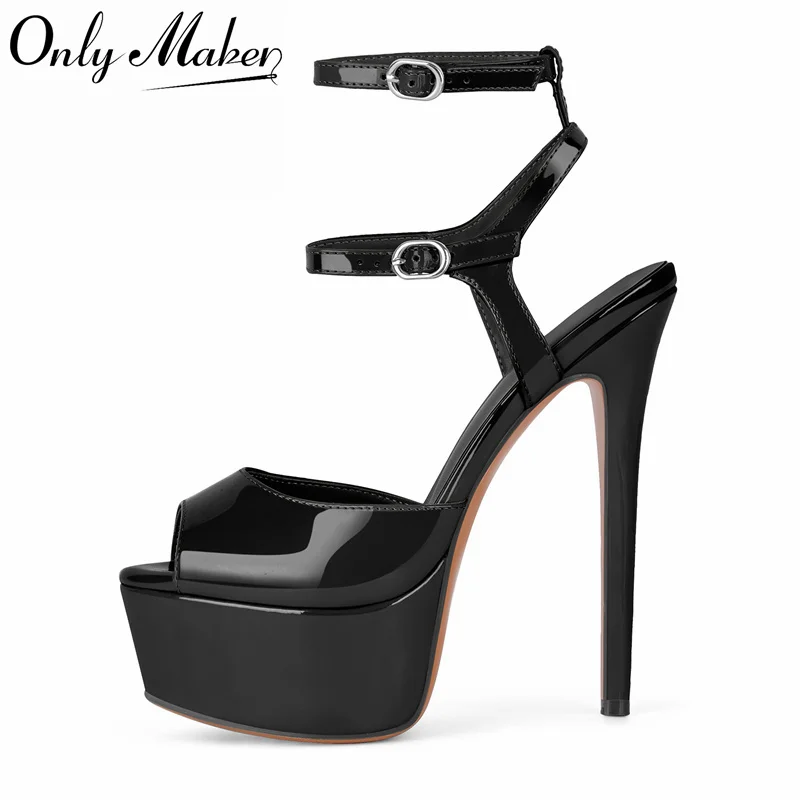 

Onlymaker Women Peep Toe Platform Double Strap Sandals Ankle Strap Slingback Sandals Stiletto Party Dress Big Size Sandals