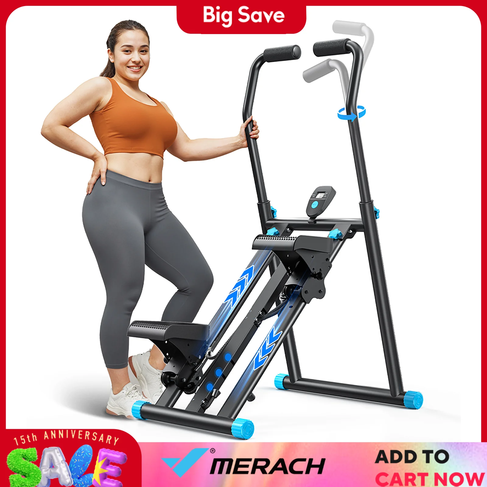 MERACH escalera paso a paso nueva versión escalador de ejercicio plegable compacto Vertical con manillar y pedales ajustables de rango de paso extendido