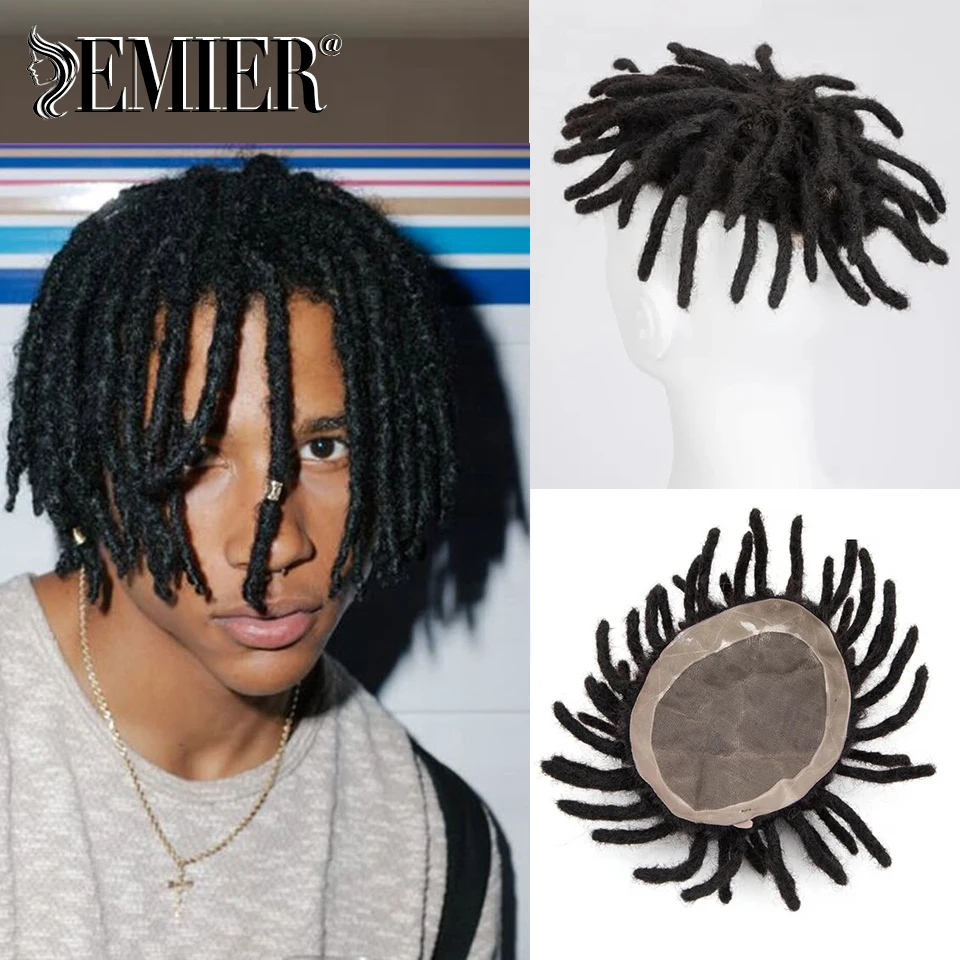 Prosasphalte Toupee pour hommes, Dreadlocks pour hommes, 100% cheveux humains, cheveux afro bouclés, unité système de remplacement, mono avec NPU, perruques pour hommes