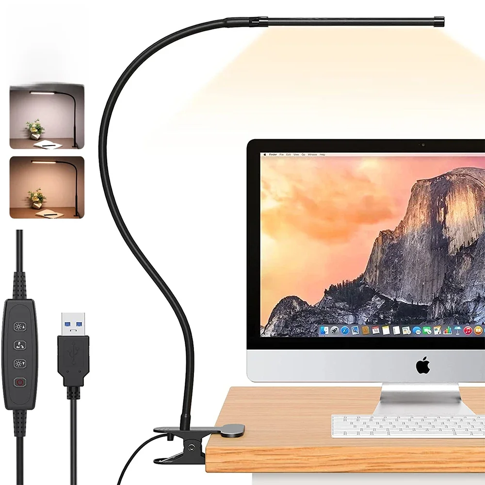 10W LED-bureaulamp met klem Dimbaar Clip-on leeslamp 10 helderheidsniveau 3 verlichtingsmodi Flexibele studeertafellamp USB - afbeelding 2