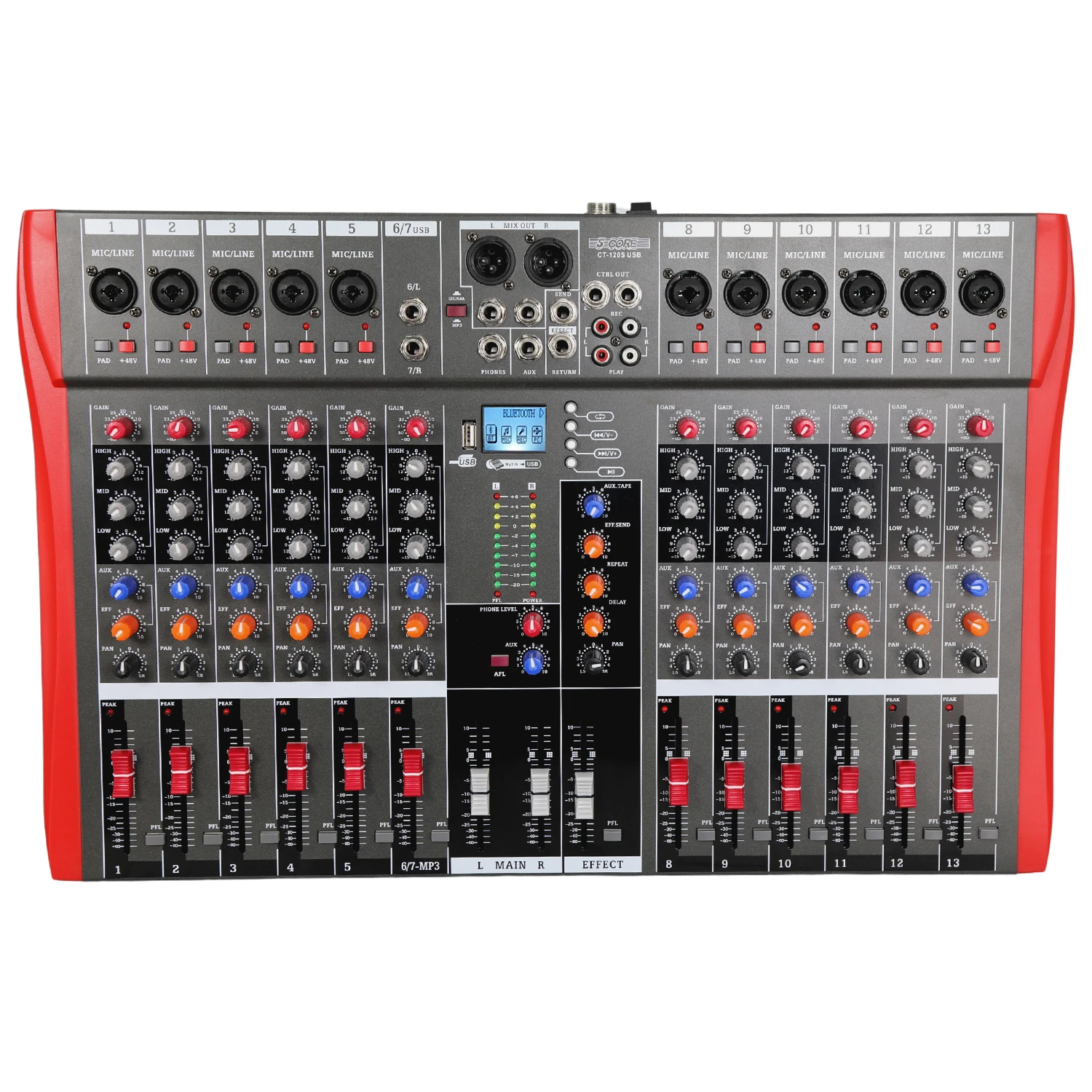 

5 Core Audio Mixer 4800W Powered 12 Channel 240V Mixer System USB MP3 Bluetooth SD readers Digital LCD Display MX 12CH