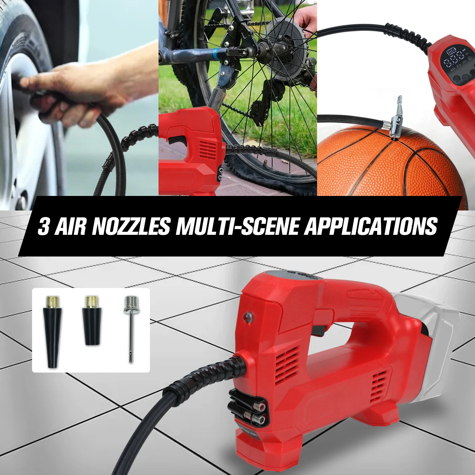 ไร้สายยาง Inflator เครื่องอัดอากาศ 150PSI ปั๊มลมแบบพกพาพร้อมเครื่องวัดความดันดิจิตอลสําหรับ Milwaukee 18V แบตเตอรี่ (ไม่มีแบตเตอรี่)