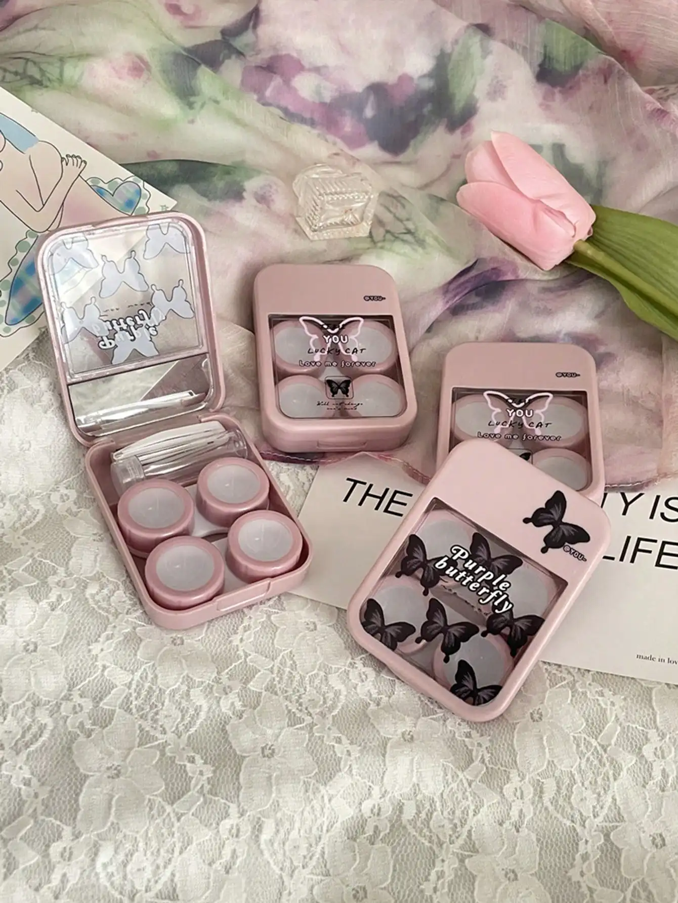XIANGYU Hanfeng-Rule Flower, Portable Beauty Eye Box, Contact Lens, Compagnon, Care Box, 2 Packs