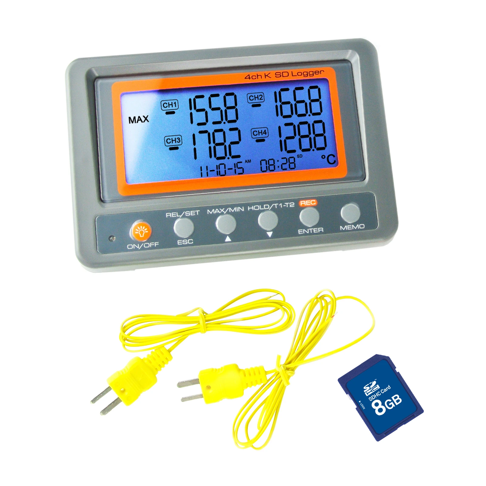 Wallmount Digital 4 Channel -328-2498 degree C/F K-Type Thermocouple 8GB SD Card Temperature Thermometer Logger