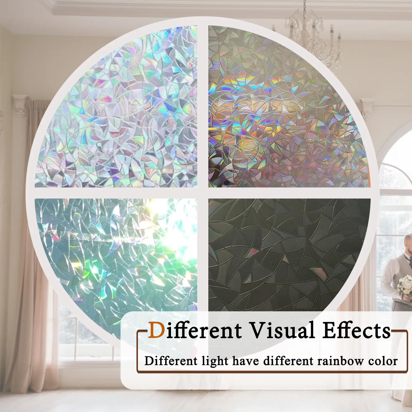 3D Regenbogen Holographische Irisierende Sichtschutz-Fensterfolie Statisch Haftend Ohne Klebstoff UV-Block Wärmekontrolle für Haus Büro Glastür – Detail 1