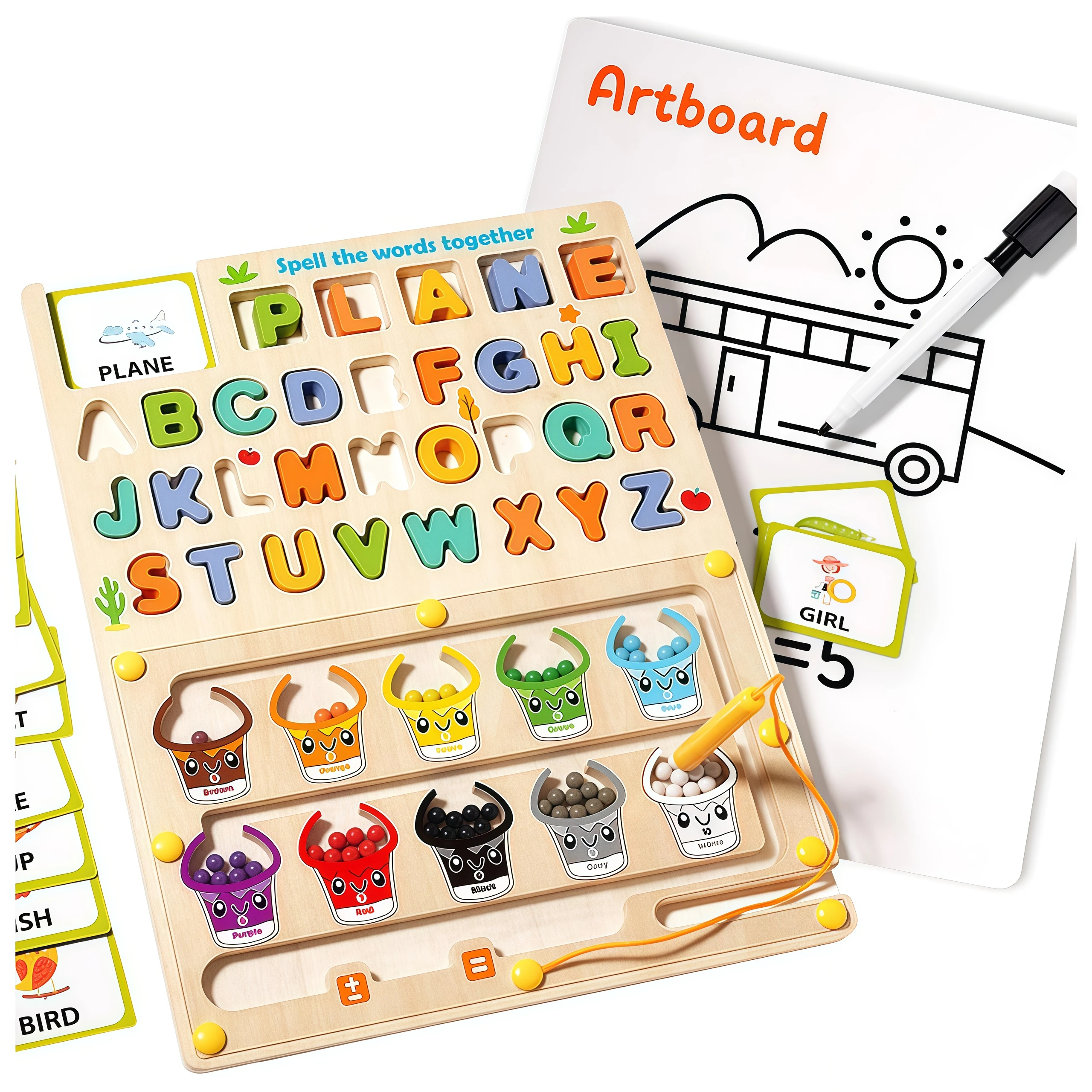 Toddler Montessori Toys 3 in 1 Wooden Magnetic Color Number Maze With Drawing Board Letters Learning Early Education Toy Gifts