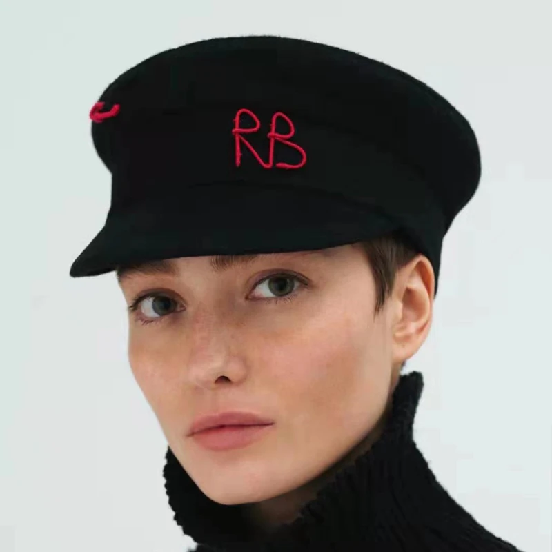 USPOP Monogram-verfraaid Baker Boy Cap Brief Krantenjongenspet Vrouwen Platte Militray Caps Vrouwen Winter Caps