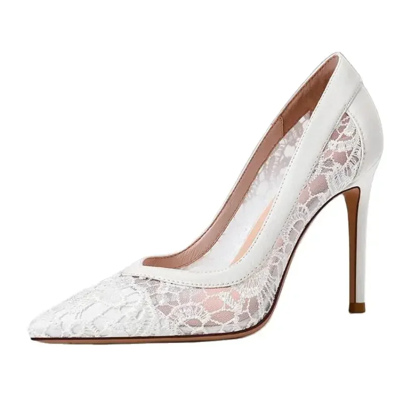 Maat 31 Tot 44 Wit Kant Trouwschoenen Hoge Hakken Dunne Hak Grote Maat Vrouwen Bruid Schoenen Pumps Stiletto - afbeelding 2
