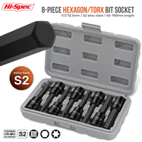Hi-Spec 8Piece Hexagon Socket Bit S2 1/2 Combo Extension Socket Set Extra Long Socket Wrench Screwdriver Adapter Torque Wrench