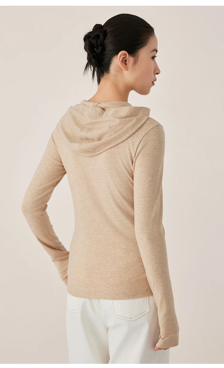 KX9523407 Eleganter Damen-Strick-Hoodie aus Wollmischung mit Langen Ärmeln und Spandex – Detail 7