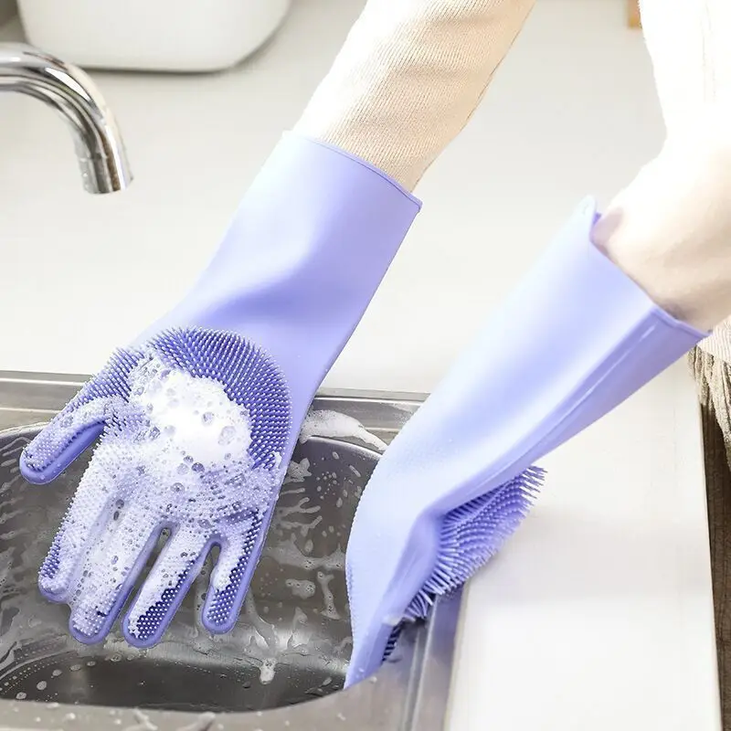 

Silicone Cleaning Gloves 1 Pair Magic Reusable For Household Wash the Dishes Kitchen Cleaning Tools Brush For Detergent Scrubber