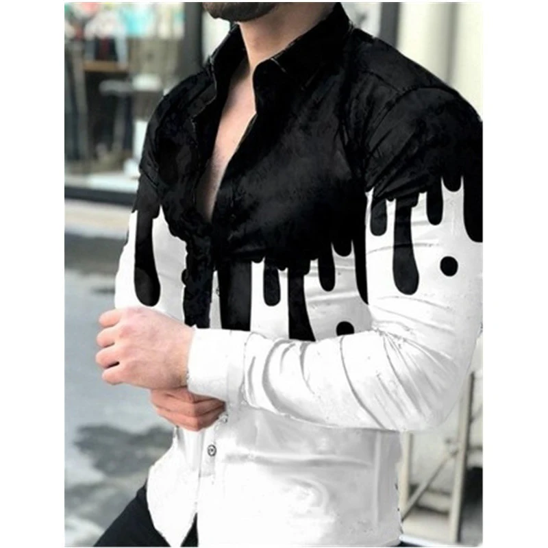 Newspaper Text Art Fashion Luxury Party Evening Dress Shirt Lapel Button Down Shirt Casual Print Long Sleeve Top Men Sweater