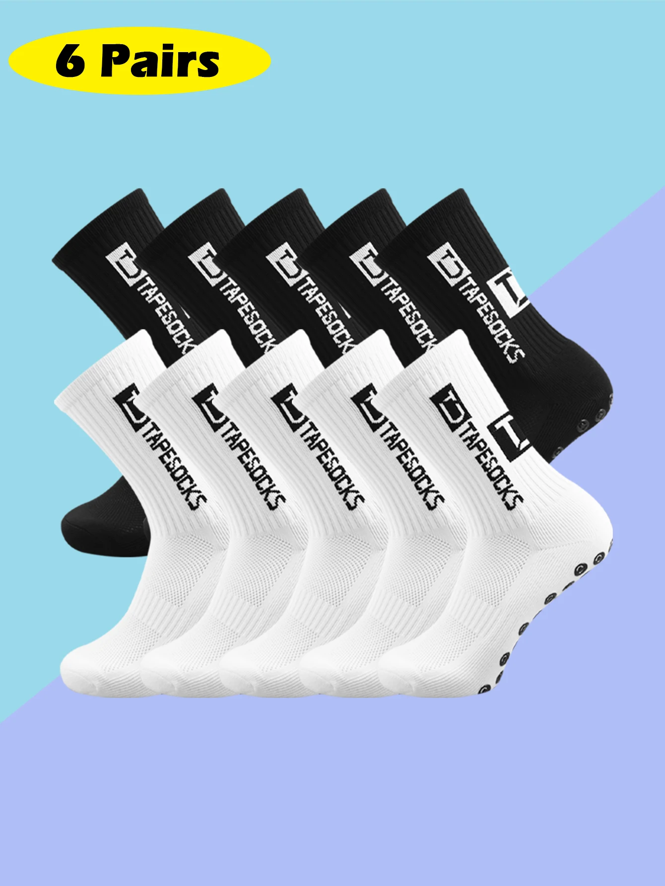 6 Pairs of football socks sports socks men's mid-calf socks silicone non-slip dot socks basketball yoga socks