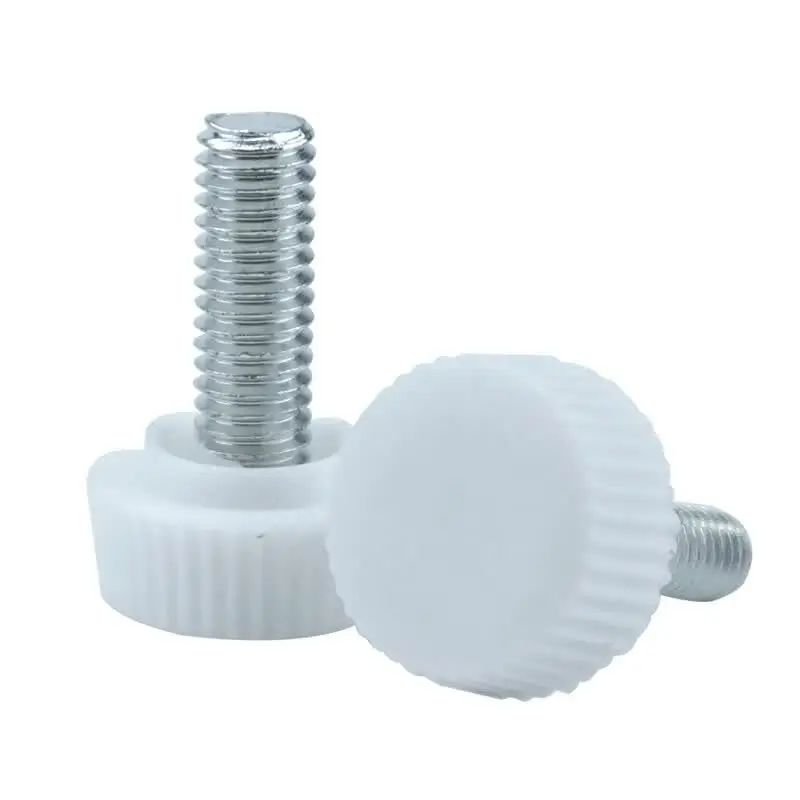 100pcs M6 White round Head Knurled Rubber Thumb Screws Plastic Handle Hand Screws Tighten Bolt Nuts Knob for DIY Projects