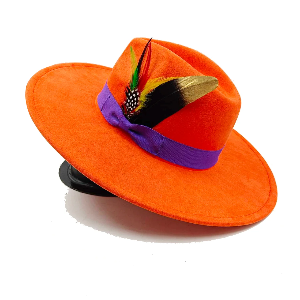 

Orange suede autumn and winter new feather accessories 9.5cm brim Panama jazz hat fedora hat sombrero mujer