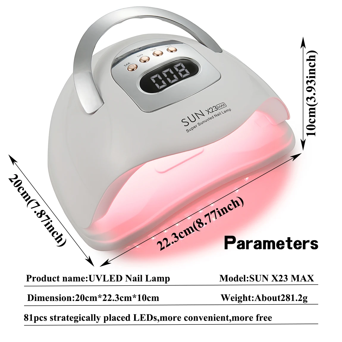 SUN X23 MAX Essiccatore per unghie professionale Lampada UV a LED per unghie Essiccatore per smalto gel Luce 81 LED Accessori per nail art Cura delle unghie in gel