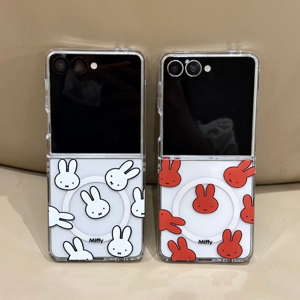 Urocze etui magnetyczne z motywem królika Miffy do Samsung Galaxy Z Flip8, Z Flip7, Z Flip6 z podstawką Magsafe, uroczy zestaw odporny na upadki. — zdjęcie produktu 3