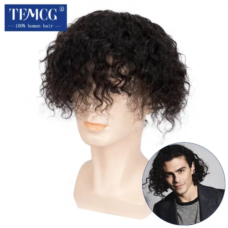 Water Curly Male Hair Prosthesis Mono Base Hair System Unit for Men Durable Wig For Men 100% Human Hair Replacement Men's Wig
