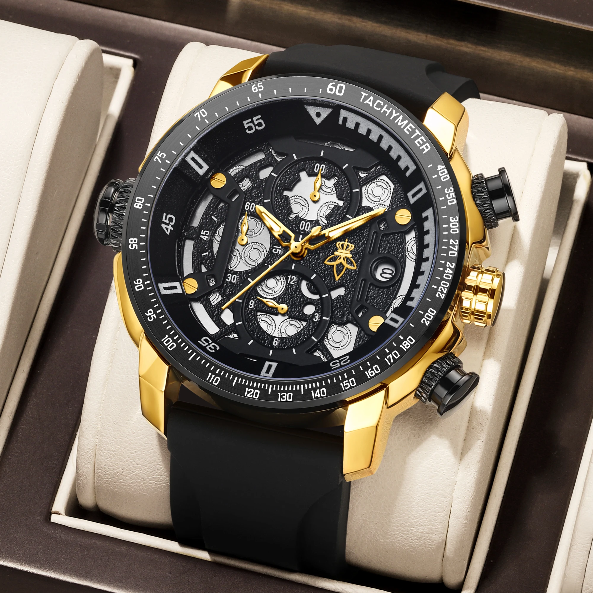 

YaLaLuSi Brand 1 Luxury, Stylish New Multi-Function Men's Quartz Watch Convenient Buckle Strap Design