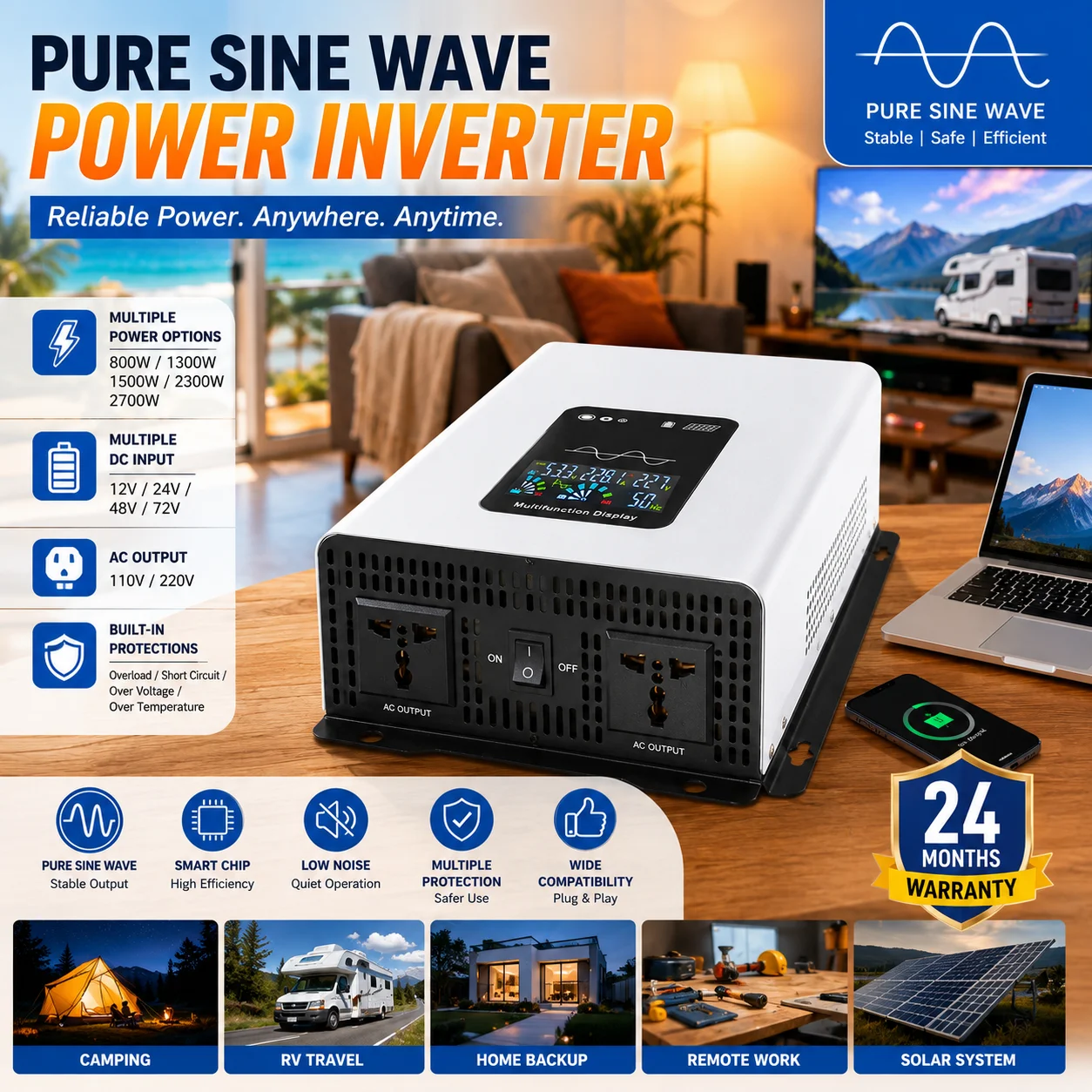 Inverter Pure Sine Wave 60Hz 120V 3000W - Pure Sine Wave Solar Power Inverter