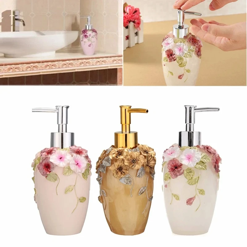 Soap Dispenser Refillable 3D Pump Flower Garden Soap Dispenser Resin Bottle Disinfectant Classic Design for Kitchen Bathroom