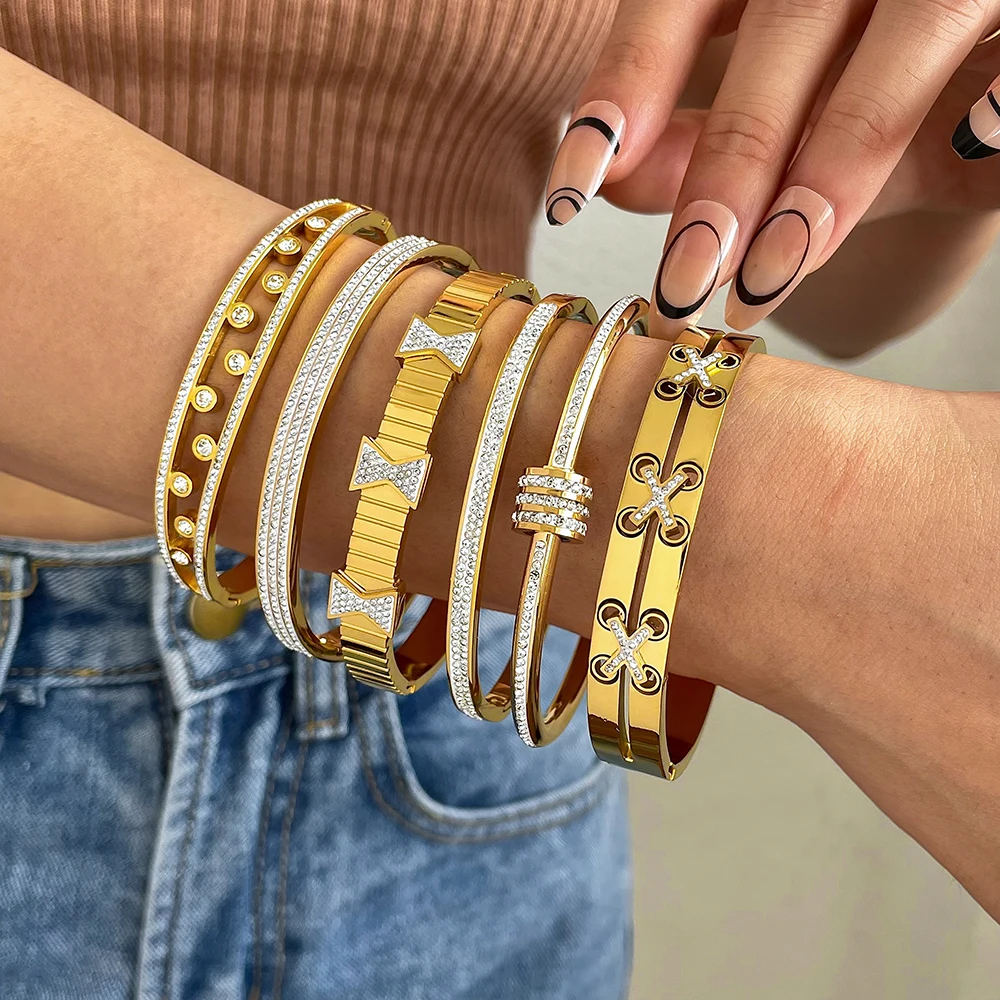 Luksusowa bransoletka ze stali nierdzewnej bransoletka dla kobiet Rolling Beads Bow Knot Heart Chain Bransoletki Cyrkon Biżuteria warstwowa do układania w stosy — zdjęcie 3
