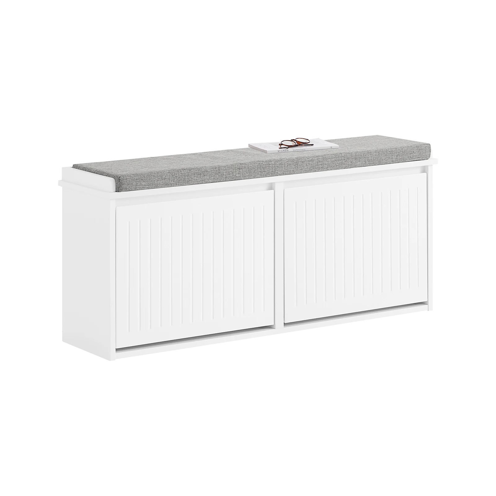 SoBuy FSR98-XL-W Shoe Storage Bench with Cushion Shoe Rack & Cabinet with Flip Drawers 158kg Load Capacity Ideal for Hallway