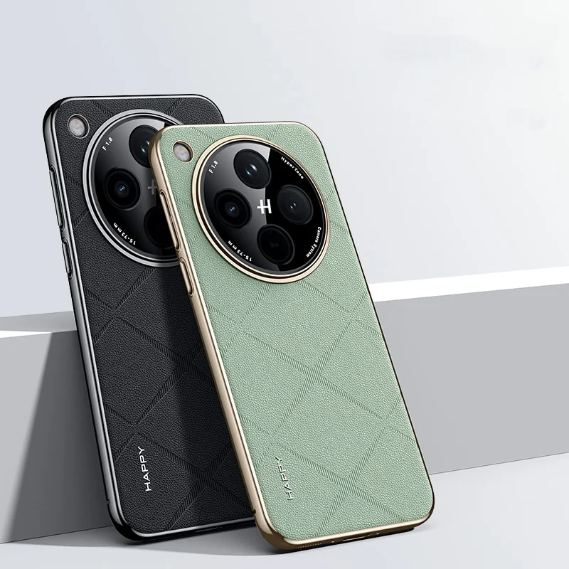 

Fashion Grid Vegan Leather Porcelain Painted PC Case For Oppo Find X8 / X8 Pro With Camera Lens Protector Anti-fingerPrint