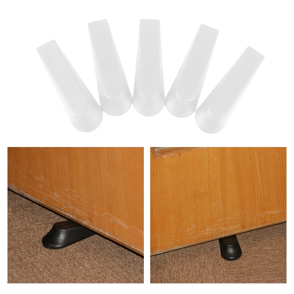 5pcs Black Plastic Door Window Stops Stoppers Wedges Home Office