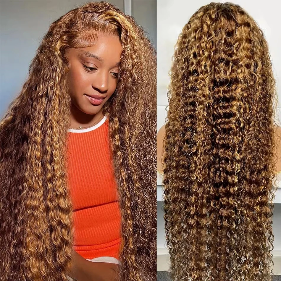 

4/27 Highlight Ombre Deep Wave HD Lace Front Wig 180 Density Curly 30 Inch 13x4 Brown 13x6 Lace Frontal Human Hair Wig Brazilian